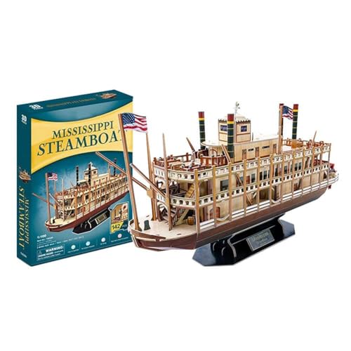 AYUNJIE Worldwide Trading Mississippi Steamboat 3D Puzzle Ship Models Toys 1: 100 3D Vessel Jigsaw Construction Kit für Erwachsene und Kinder, 142 Stück Sailboat Puzzle Desk Decor von AYUNJIE