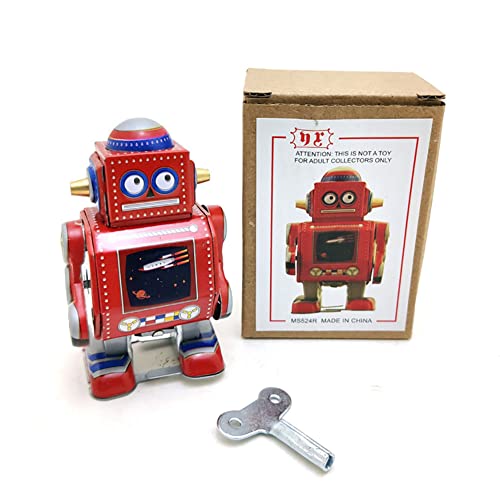 AYUNJIE Zinn Spielzeug MS524 Mini Zinn Roboter Retro Wind Up Spielzeug Handwerk Dekoration Uhrwerk Spielzeug Vintage Sammlerstück Kinder Geschenk für Jungen Mädchen (Rot) von AYUNJIE