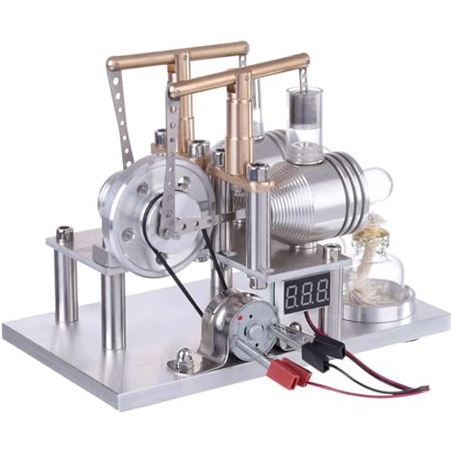 AYUNJIE Zweizylinder-Heißluft-Stirlingmotor-Generator-Modell mit Spannungsmesser LED-Birne von AYUNJIE