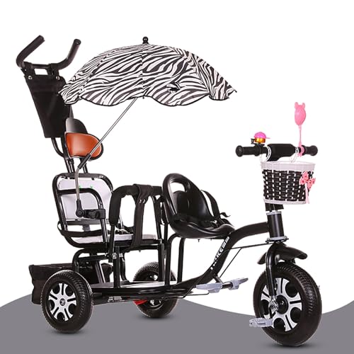 Kinder-Dreirad Kinderwagen, Doppelsitz, Multifunktion Vorschule Kindertagesstätte Dreirad Kinder Outdoor Spielplatz Ausrüstung, für Kleinkinder 1-65 Jahre Oben(Black) von AYUWEVN