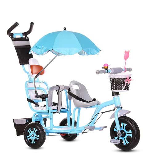 Kinder-Dreirad Kinderwagen, Doppelsitz, Multifunktion Vorschule Kindertagesstätte Dreirad Kinder Outdoor Spielplatz Ausrüstung, für Kleinkinder 1-65 Jahre Oben(Blue) von AYUWEVN