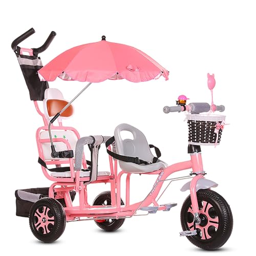 Kinder-Dreirad Kinderwagen, Doppelsitz, Multifunktion Vorschule Kindertagesstätte Dreirad Kinder Outdoor Spielplatz Ausrüstung, für Kleinkinder 1-65 Jahre Oben(Pink) von AYUWEVN