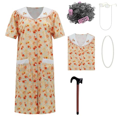 AYYOHON Alte Dame Kostüm für Damen, Oma Kostüm Kit mit Nachthemd Alte Dame Kleid Oma Kostüm Halloween Outfits 2XL/3XL von AYYOHON