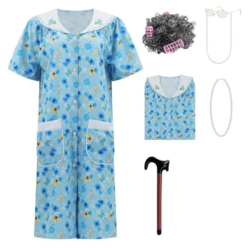 AYYOHON Alte Dame Kostüm für Damen, Oma Kostüm Kit mit Nachthemd Alte Dame Kleid Oma Kostüm Halloween Outfits 2XL/3XL von AYYOHON