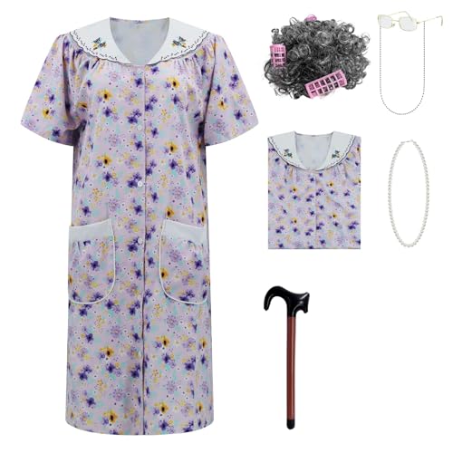 AYYOHON Alte Dame Kostüm für Damen, Oma Kostüm Kit mit Nachthemd Alte Dame Kleid Oma Kostüm Halloween Outfits L/XL von AYYOHON