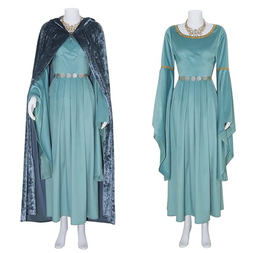 AYYOHON Arwen Kostüm Königin Arwen Cosplay Kleid Damen Mittelalter Kleid Kapuzenumhang Mantel Halskette Set für Halloween Outfits 2XL von AYYOHON