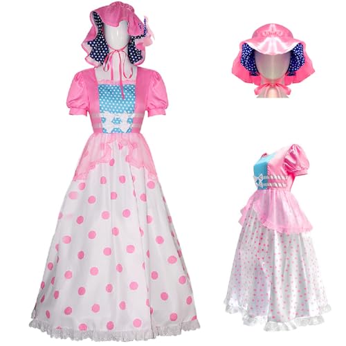 AYYOHON Bo Peep-Kostüm für Erwachsene, Damen, gepunktetes Kleid, Kostüm, Halloween, Cosplay, Kostüm mit Hut, Größe L von AYYOHON