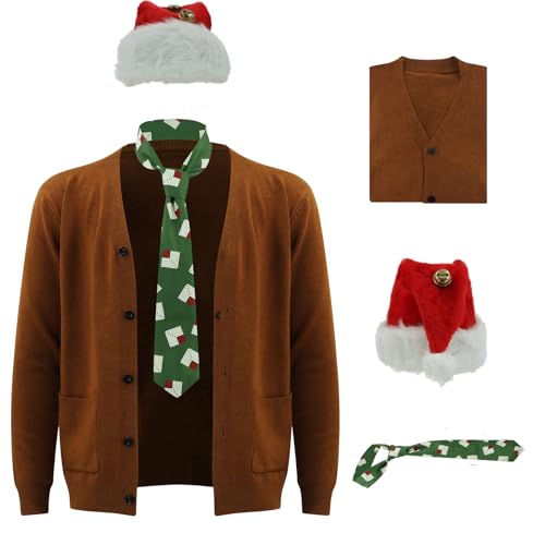 AYYOHON Clark Griswold Kostüm Clark Strickjacke Pullover Christmas Krawatte Weihnachtsmannmütze mit Glocke für Erwachsene L von AYYOHON