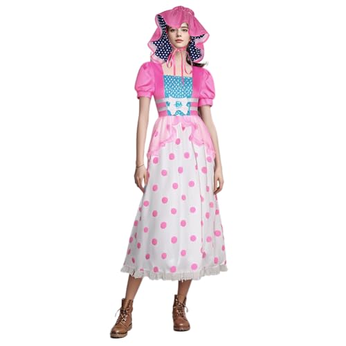 AYYOHON Damen Little Bo Peep Kostüme Schäferin Cosplay Rosa Kleid mit Hut Halloween Weihnachtskostüm 2XL von AYYOHON