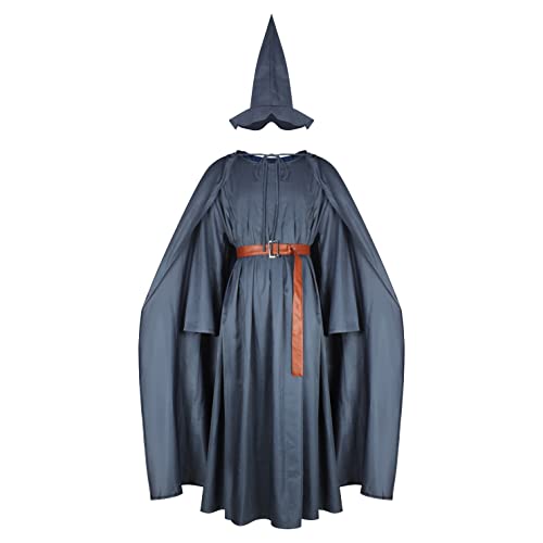 AYYOHON Erwachsene Gandalf Robe Mithrandir Lord Ringe Kostüm Grau Umhang mit Zauberer Hut Umhang Halloween Cosplay Anzug 2XL von AYYOHON