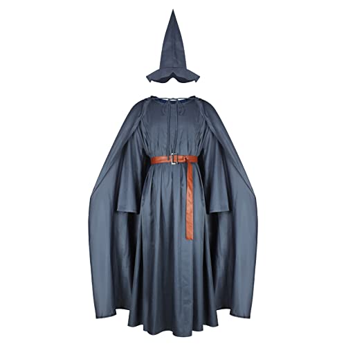 AYYOHON Erwachsene Gandalf Robe Mithrandir Lord Ringe Kostüm Grau Umhang mit Zauberer Hut Umhang Halloween Cosplay Anzug L von AYYOHON