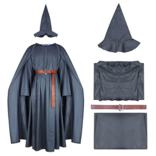 AYYOHON Gandalf-Kostüm für Erwachsene, Zaubererkostüm für Herren grauer Gandalf-Umhang mit Hut Herr Ringe Cosplay-Anzug 2XL von AYYOHON