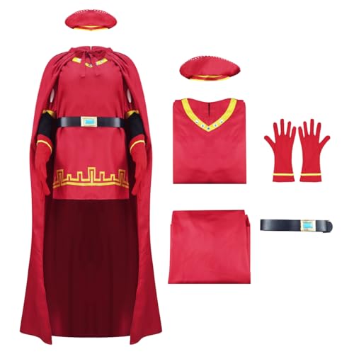 AYYOHON Herren Farquaad Kostüm Hut Rot Umhang Top Handschuhe Gürtel 5 Stück Halloween Cosplay Outfits Kostüm Anzug Komplettes Set 2XL von AYYOHON