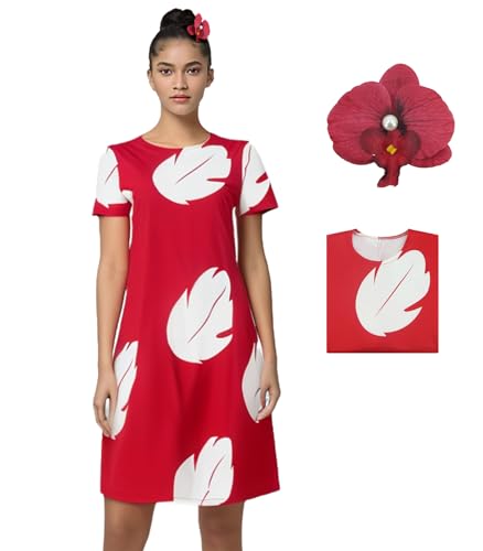 AYYOHON Lilo Kostüm für Damen, Hawaii-Prinzessin, Blattkleid, Cosplay-Kostüm, rot, kurzärmelig, Sommerparty, lässig, Halloweenanzug, Größe XS von AYYOHON