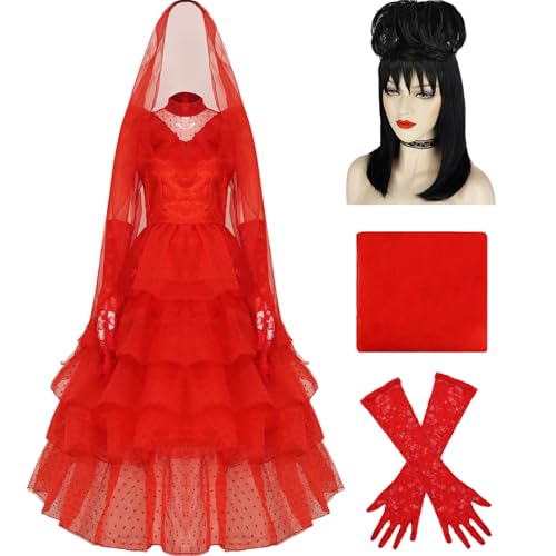 AYYOHON Lydia Deetz Damen-Kostüm Käfer, Braut, rotes Hochzeitskleid, Outfits, Horrorfilm, Halloween, Cosplay, Gothic-Kleid, Größe L von AYYOHON