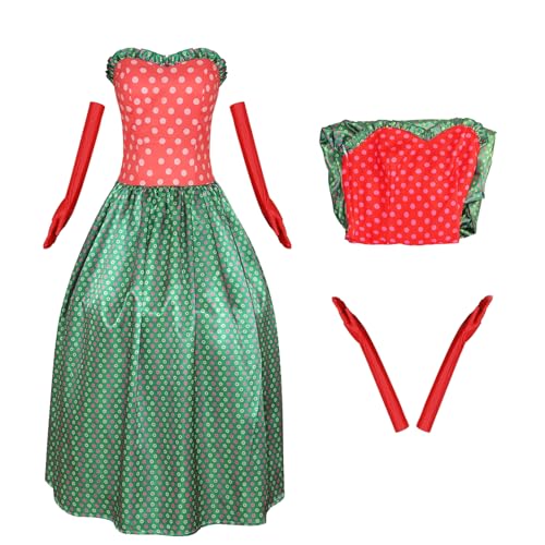 AYYOHON Martha May Whovier Kostüm Frauen Weihnachten Polka Dot Rot Grün Kleid mit Handschuhen Erwachsene Halloween Outfits 3XL von AYYOHON