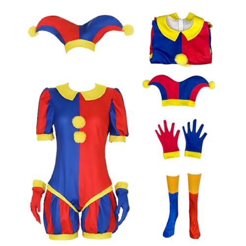 AYYOHON Pomni Kostüm Pomni Cosplay Pomni Digitaler Zirkus Jumpsuit Halloween Party Outfits Clown Bodysuit Set für Erwachsene M von AYYOHON