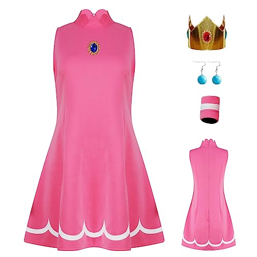 AYYOHON Prinzessinnen-Cosplay-Kostüm für Damen, Tenniskleid mit Kronen-Ohrringen, Erwachsenen-Halloweenanzug, Größe XS von AYYOHON