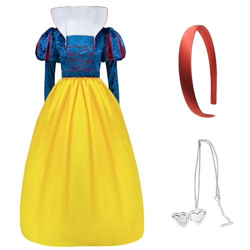 AYYOHON Prinzessin Schnee Kostüm Erwachsene Damen Halloween Cosplay Kleid mit Schleife Kopfbedeckung Umhang L von AYYOHON