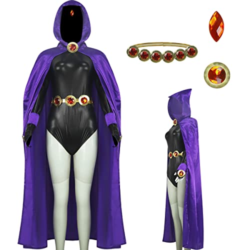 AYYOHON Raven-Kostüm Rachel Cosplay-Overall für Damen, violetter Umhang mit Edelstein, Taillengürtel, Kette, Strumpfhose, Zubehör, Größe XXL von AYYOHON