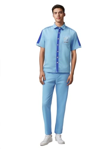 AYYOHON Steve Zissou Kostüm Life Aquatic Cosplay Outfit Herren Kurzarm Blau Uniform Hemd Hose Set für Halloween Erwachsene XL von AYYOHON