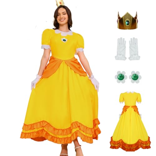 AYYOHON Super Brothers Prinzessin Pfirsich-Kostüm für Damen, Prinzessin, Gänseblümchen, Prinzessin, Rosalina, Kostüm, Halloween, Cosplay, Kleid, Größe L von AYYOHON