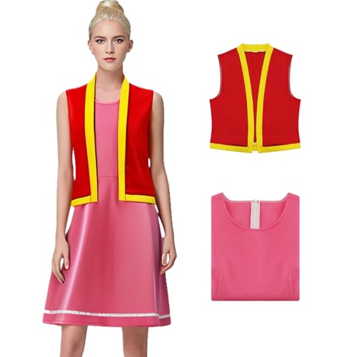 AYYOHON Toadette Kostüm Fliegenpilz Rosa Kleid mit Weste für Frauen Halloween Cosplay Kröte Pilz Weste Kleid Outfit 2XL von AYYOHON