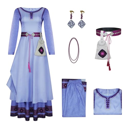 AYYOHON Wish Asha Kostüm Erwachsene Prinzessin Kleid für Frauen Asha Ohrringe Halskette Hüfttasche Halloween Weihnachten Cosplay Outfits M von AYYOHON