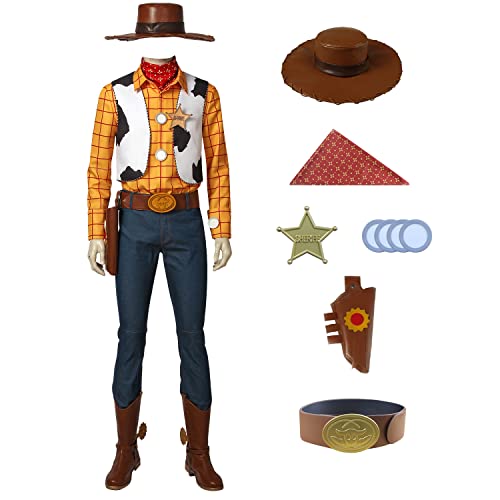 AYYOHON Woody Kostüm, Erwachsene Cowboy Woody Sheriff Cosplay Uniform Hemd Weste Hosen Set mit Hut Abzeichen Gürtel Schal 2XL von AYYOHON