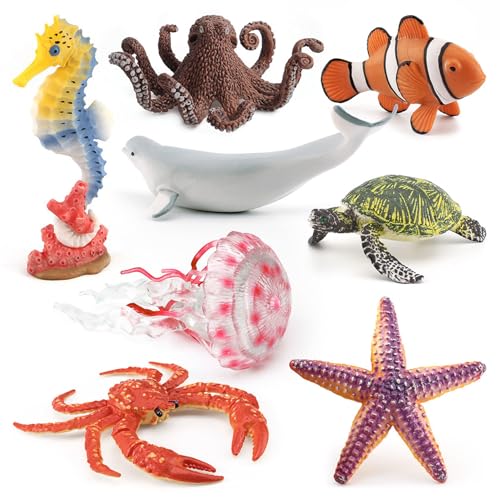 8pcs Meerestiere, realistische Tierfiguren umfassen Beluga -Wal, Seepferdchen, Quallen und mehr pädagogische Lernspielzeuggeburtstag Geschenktiere Spielzeug für Kinder Jungen Mädchen Seetierspielzeug von AZIDWERYQ