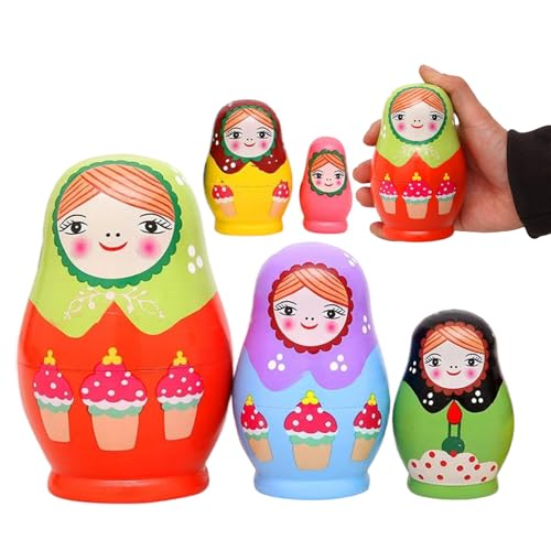 AZIDWERYQ 1 Set Nisting Dolls, 5 Schicht Russische Nistpuppen, farbenfrohe Mädchenmuster Matryoshka -Puppe, Glatte Holznistpuppen für Kinder, Heimatkoration Russian Nisting Dolls von AZIDWERYQ