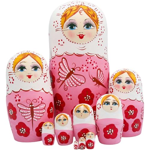 AZIDWERYQ 10pcs Russische Nistpuppen Set Holzmatryoshka -Puppe Set mit charmantem Druck müheloser Demontage und Montage -Nistpuppen für die Sammlungdekoration Matryoshka Puppe von AZIDWERYQ