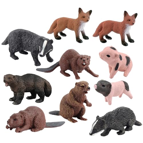 AZIDWERYQ 10pcs Tierspielzeug, realistische Tierfiguren beinhaltet Badger Beaver Anterine Wolverine Educational Learning Toys Birthday Gift Set Tiere Spielzeug für Kinder Jungen Mädchen Tierfiguren von AZIDWERYQ