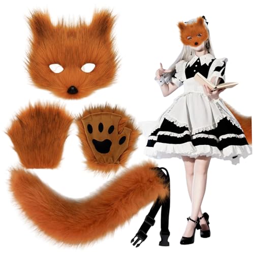 AZIDWERYQ 3PCS/SET Pelzig Kostüm, braune pelzige Fuchsmaske, einstellbare Therian -Schwanz und flauschige Pfotenhandschuhe für die Halloween -Partymaske AZIDWERYQ 3PCS/SET Pelzig Kostüm, braune pelzige Fuchsmaske, einstellbare Therian -Schwanz und flauschige Pfotenhandschuhe für die Halloween -Partymaske von AZIDWERYQ