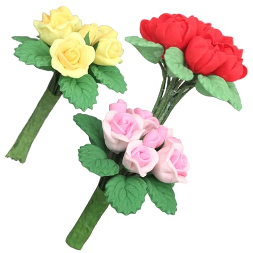 AZIDWERYQ 3pcs Dollhouse Blumen 1:12 Harz realistische Rosen Miniaturblüten für Handwerk, künstliche winzige und ultraleichte Miniaturanlagen für Puppendekoration Dollhouse Accessoires von AZIDWERYQ