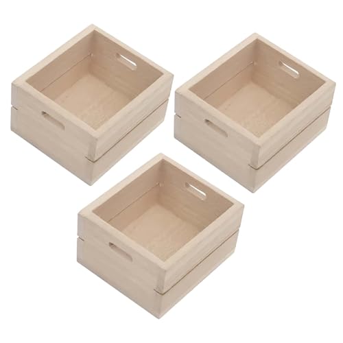 AZIDWERYQ 3pcs Mini rustikale Holzkisten, 1.57x1.38x0.87 1:12 Skalierende Holzkisten, Natrual Crate Box Holzspeicherbox Lebensmittelkorb Puppenhaus Dekoration Zubehör von AZIDWERYQ