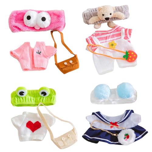 AZIDWERYQ 4 Sets Entenplüschkleidung, 12kawaii Ente Stofftierplüschkleidung mit Plüschstirnband und Backfled DIY Duck Doll Kleider für Mädchen Jungen von AZIDWERYQ