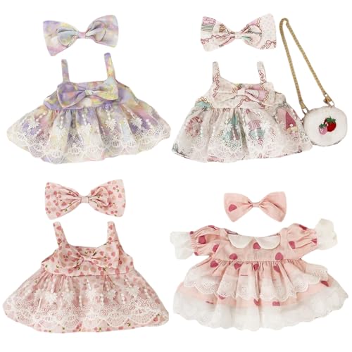 AZIDWERYQ 4 Sets gefüllte Tierkleidung für 8-12 Zoll Plüsch Duck Kawaii Puppenkleidung Set Blumenkuchenkleid mit Bowtie-Set für Mädchen von AZIDWERYQ