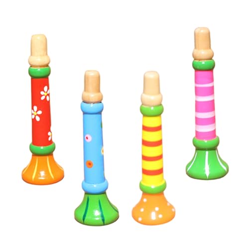 AZIDWERYQ 4pcs kleine hölzerne Trompete spielbare Bunte Kinder Trompete süße Cartoon Developmental Kids Piccolo Flöte Bildung Mehrzweck Kinder Musikspielzeug für 3 Jahre Alter Alter von AZIDWERYQ