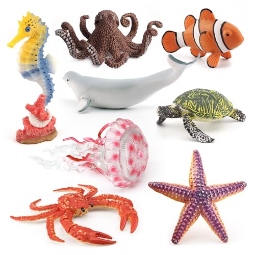 AZIDWERYQ 8pcs Meerestiere, realistische Tierfiguren umfassen Beluga -Wal, Seepferdchen, Quallen und mehr pädagogische Lernspielzeuggeburtstag Geschenktiere Spielzeug für Kinder Jungen Mädchen von AZIDWERYQ