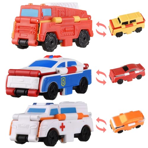 AZIDWERYQ Autos für Kinder über 36 Monate, 3PCS transformierbare Autospielzeug, Plastik-Push-Pull-Running-Kleinkind-LKW, 3,2 x 1,5 x 1,6 tragbare Spielzeugwagen-Spielzeug-Spielsachen von AZIDWERYQ