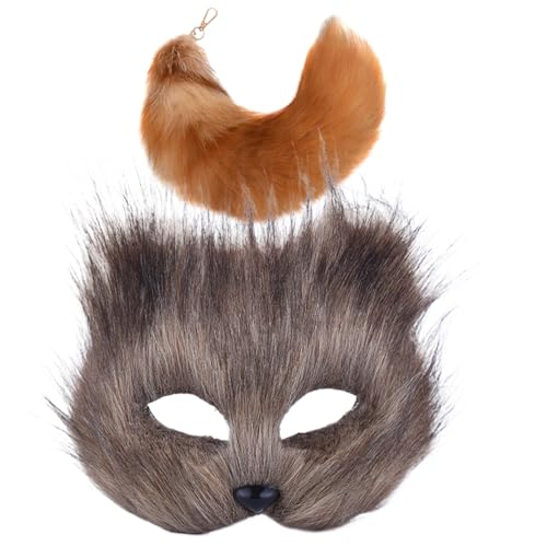 AZIDWERYQ Fox -Maske mit Fox Tail Realistic Pelry Kostüm Dekorative Therian Stoffe Personalisierte Therian Maske und Schwanz für Cosplay Party Halloween Fox Maske von AZIDWERYQ