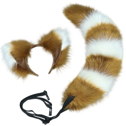AZIDWERYQ Fuchsohren und Schwanzset, weiche Flauschige Fuchs -Ohren -Stirnband und einstellbares pelziges Schwanz, gotische Punkzubehör für Halloween -Party -Cosplay -Kostüm, braune Katze AZIDWERYQ Fuchsohren und Schwanzset, weiche Flauschige Fuchs -Ohren -Stirnband und einstellbares pelziges Schwanz, gotische Punkzubehör für Halloween -Party -Cosplay -Kostüm, braune Katze von AZIDWERYQ