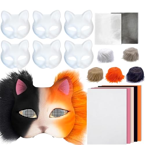 AZIDWERYQ Halbmask-Kit, Halbgesicht Maskerade-Masken-Set mit Wollstreifennetzstuch, Easy DIY Fox Maske für Halloween-Make-up-Rollenspiel-Cosplay-Party-Maskerade-Maske von AZIDWERYQ