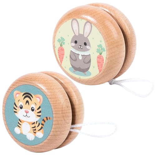 AZIDWERYQ Holz Yoyo 2pcs 1.57x1.34 Cartoon Tiermuster Yoyo Kinder Natrual hölzerne yoyo tragbarer und Leichter Yo-Yo Fun Amateurish Yo-Yo-Geschenke für Kinder und Erwachsene Yoyo Spielen Yoyo von AZIDWERYQ