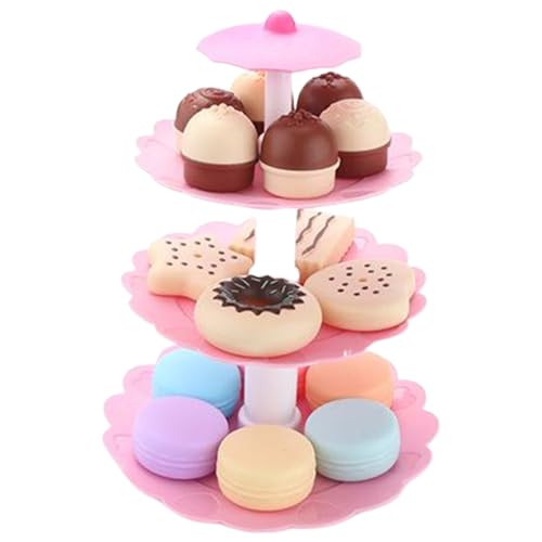 AZIDWERYQ Keksspielzeug 3-Tier-Bunte Kekse Desserts Tower Kitchen Food Toys, realistisches Plastikfutter, das Spielzeug für Kinder Tee Party Spielzeug oder Dekoration Tee Partyspielzeug Spielen von AZIDWERYQ