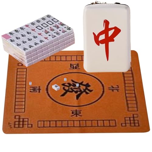 AZIDWERYQ Mahjong -Spielset, Mini Mahjong Set Chinese Traditional Brettspiel 144pcs Reise Mahjong Fliesen, Würfel, Tragetasche ＆ Tischtuch tragbare Mahjong -Spiele für Party 1 '' Mahjong Game Set von AZIDWERYQ