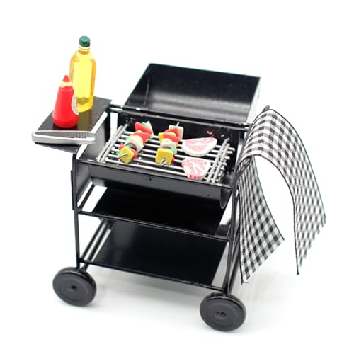 AZIDWERYQ Mini Grill Outdoor 1:12 Skala Grill Herd Miniatur Küchenutensilien mit falschem Grill Essen, Simulation BBQ Grill Dollhouse Möbel für Dollhouse Decoration Miniature Küche von AZIDWERYQ