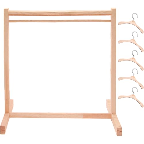 AZIDWERYQ Puppenkleidung Aufbewahrung mit 5 Puppenkleiderbügel, 12x12x7 realistische Holzpuppenkleidungsständer Mini-Puppenhausmöbel für Puppenzimmer MUSS-Have-Zubehör von AZIDWERYQ