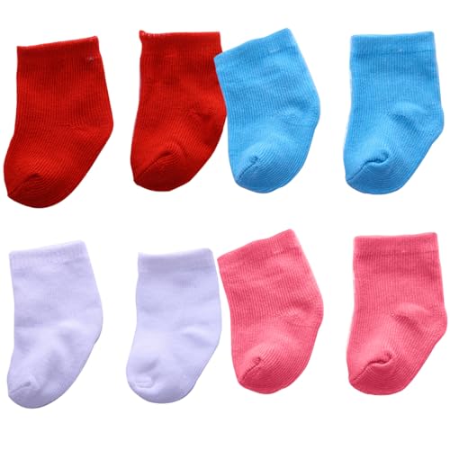 AZIDWERYQ Puppensocken, 4 Paar Babypuppensocken, Mini -Socken Babykleidung, Puppen -Knöchelsocken, Puppenzubehör für 18 Zoll Babypuppen von AZIDWERYQ